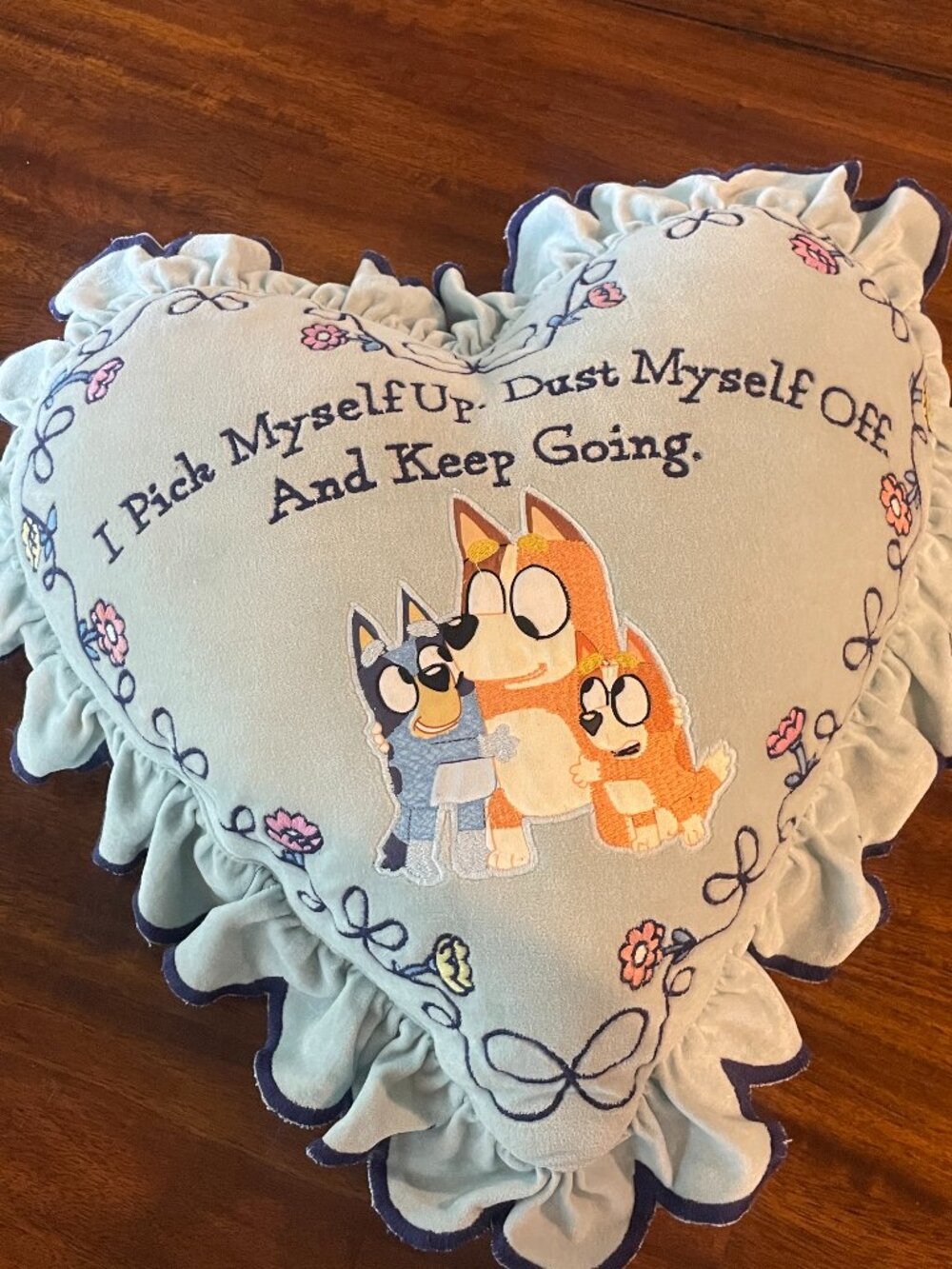 Bluey Chilli, Bingo, & Bluey Quote Heart-Shaped Pillow BoxLunch Exclusive 22"